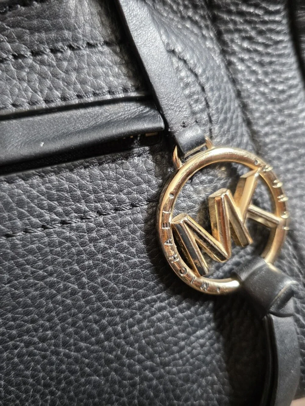 Michael Kors Black Y2K Carine Satchel Pebbled Leather Gold Medium Queen Bag